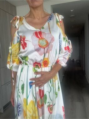 Floral Cold-Shoulder Maxi Dress in White